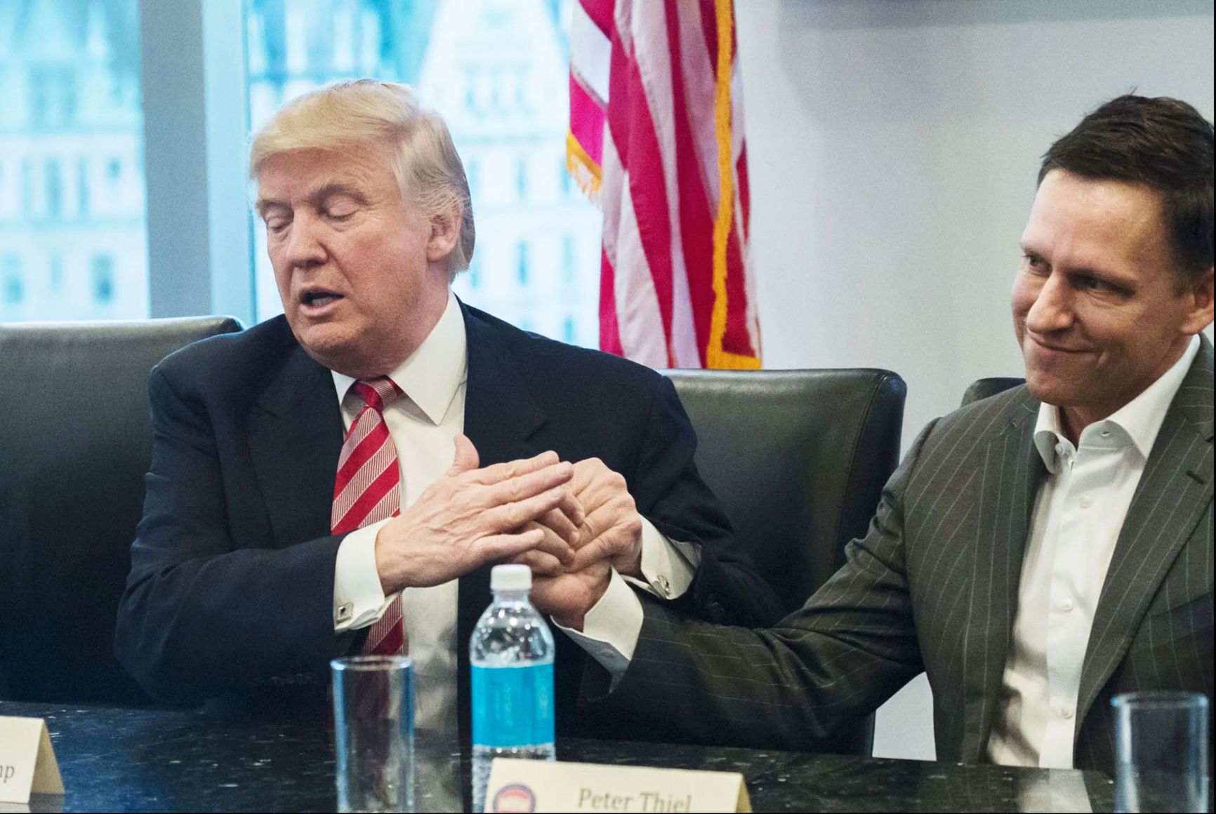 Trump and Thiel at the famous meeting with billionaires at Trump Tower on Dec. 14, 2016